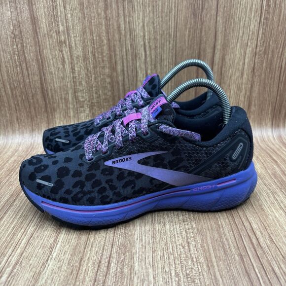 Brooks Womens Ghost 14 Black Ebony Leopard Purple Running Sneakers Size 7.5 B - Picture 3 of 8